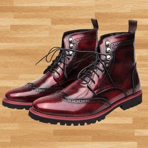 Red Brogue Leather Boots